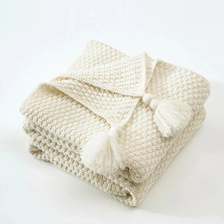 Knitted Wool Blanket with Tassels - NordicCozy-Beige-43.31 × 59.06 in-Nora Luxe