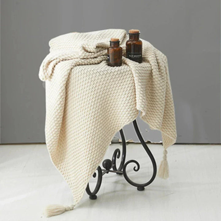 Knitted Wool Blanket with Tassels - NordicCozy-Deep Green-43.31 × 59.06 in-Nora Luxe