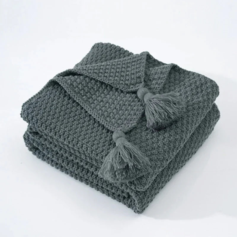 Knitted Wool Blanket with Tassels - NordicCozy-Gray-43.31 × 59.06 in-Nora Luxe