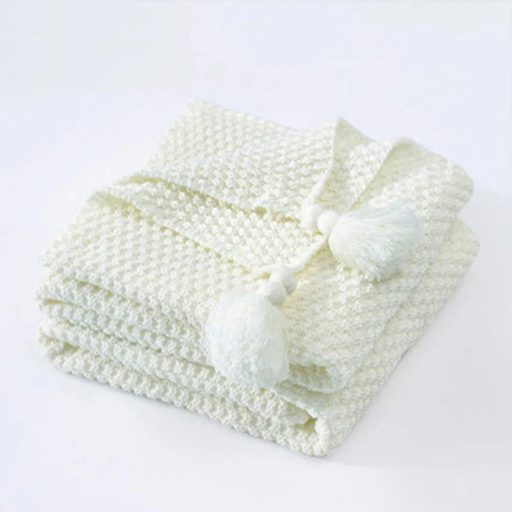 Knitted Wool Blanket with Tassels - NordicCozy-White-43.31 × 59.06 in-Nora Luxe