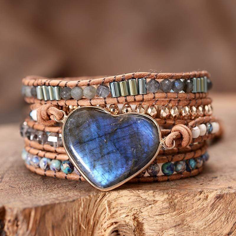 Labradorite Heart Wrap Bracelet - Lunara-Nora Luxe