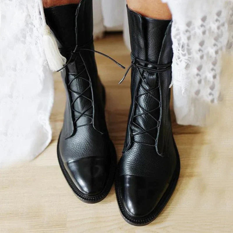 Ladies' Ankle Boots Made of Leather – Mirelle-Black-4.5-The Livary