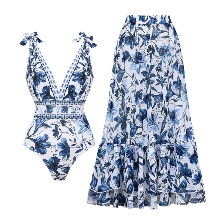 Ladies' beach suit - Mira-Swimsuit + A-line skirt-S-Nora Luxe