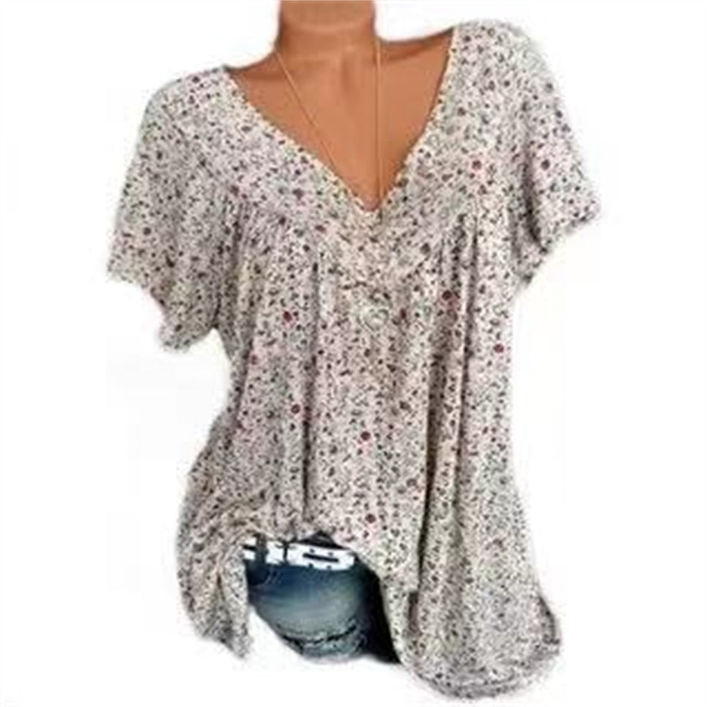 Ladies Boho Summer Blouse with Floral Print - Celeste-Beige-S-Nora Luxe