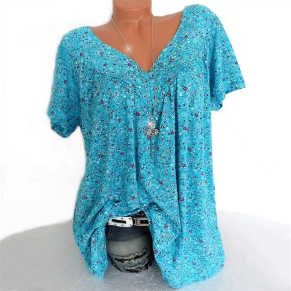 Ladies Boho Summer Blouse with Floral Print - Celeste-Beige-S-Nora Luxe