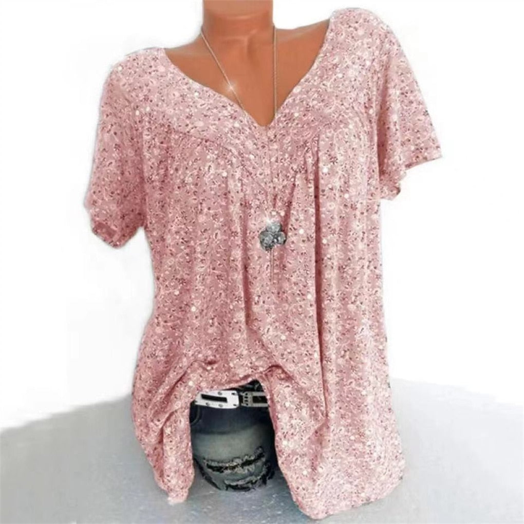 Ladies Boho Summer Blouse with Floral Print - Celeste-Pink-S-Nora Luxe