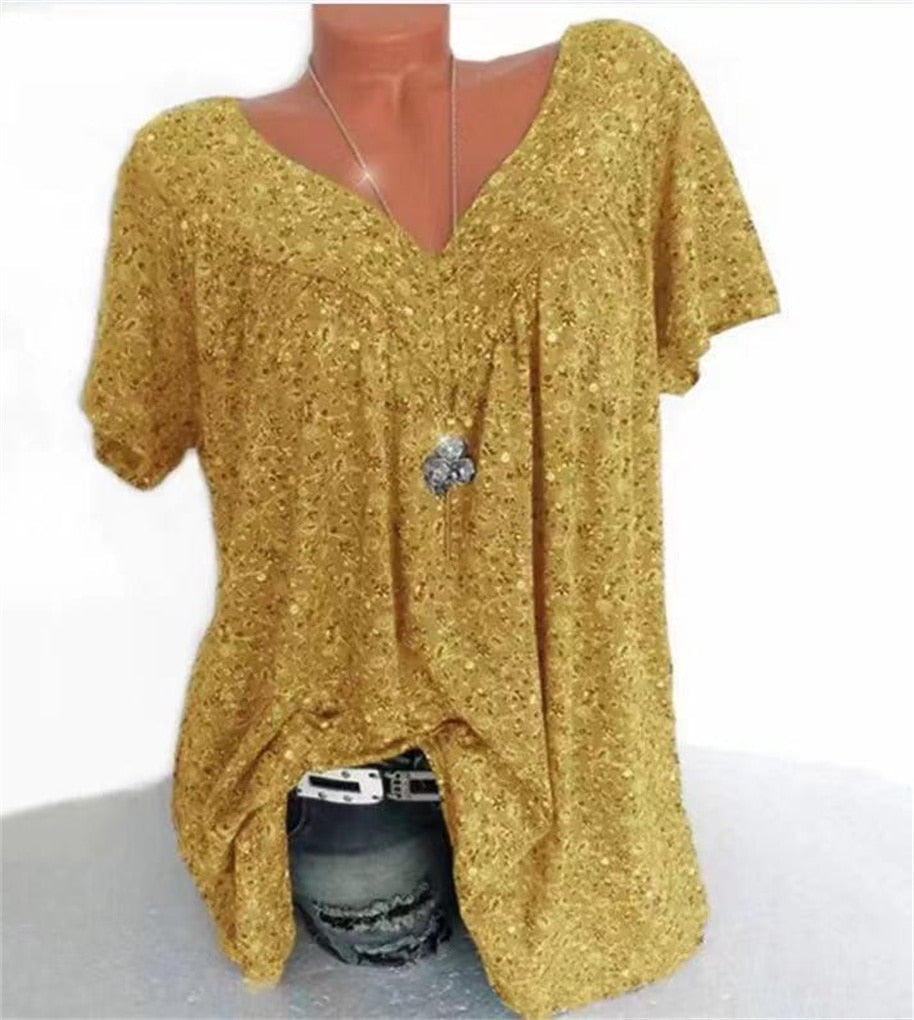 Ladies Boho Summer Blouse with Floral Print - Celeste-Yellow-S-Nora Luxe