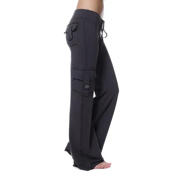 Ladies Bootcut Cargo Pants with Pockets – Isabella-Black-XS-Nora Luxe