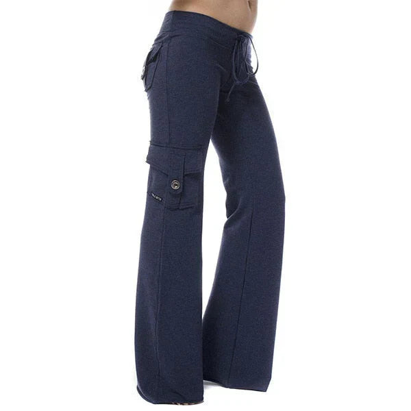 Ladies Bootcut Cargo Pants with Pockets – Isabella-Blue-XS-Nora Luxe