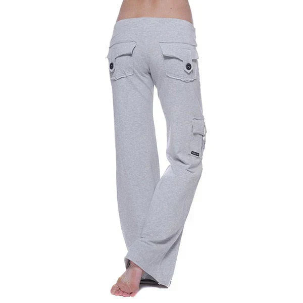 Ladies Bootcut Cargo Pants with Pockets – Isabella-Gray-XS-Nora Luxe