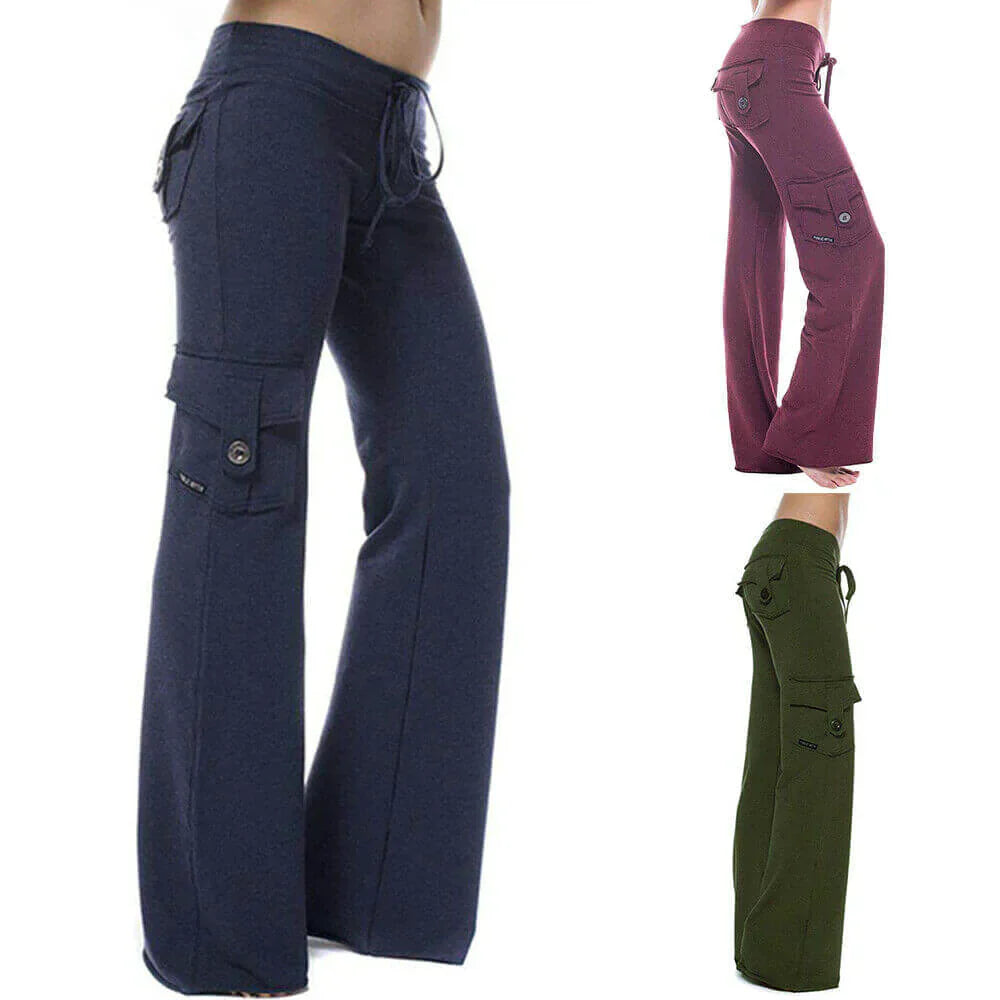 Ladies Bootcut Cargo Pants with Pockets – Isabella-Green-XS-Nora Luxe