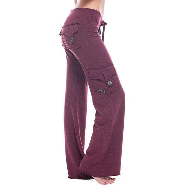 Ladies Bootcut Cargo Pants with Pockets – Isabella-Wine red-XS-Nora Luxe