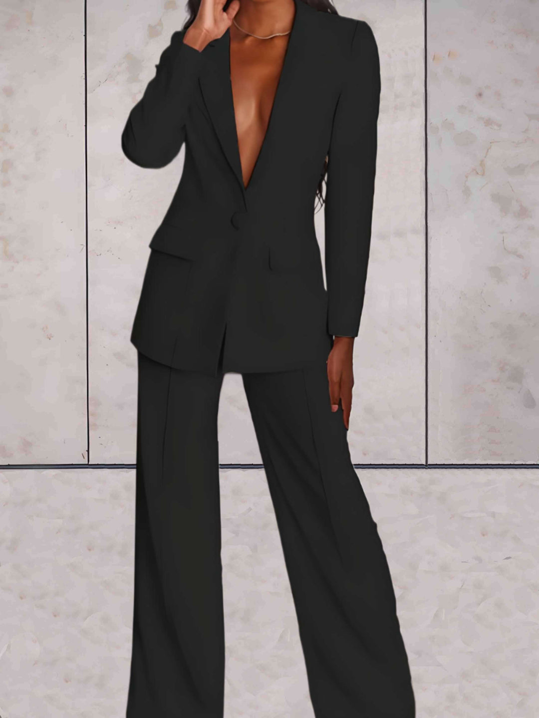 Ladies' business two-piece set with blazer & wide-leg trousers – Emilia-Black-S-Nora Luxe