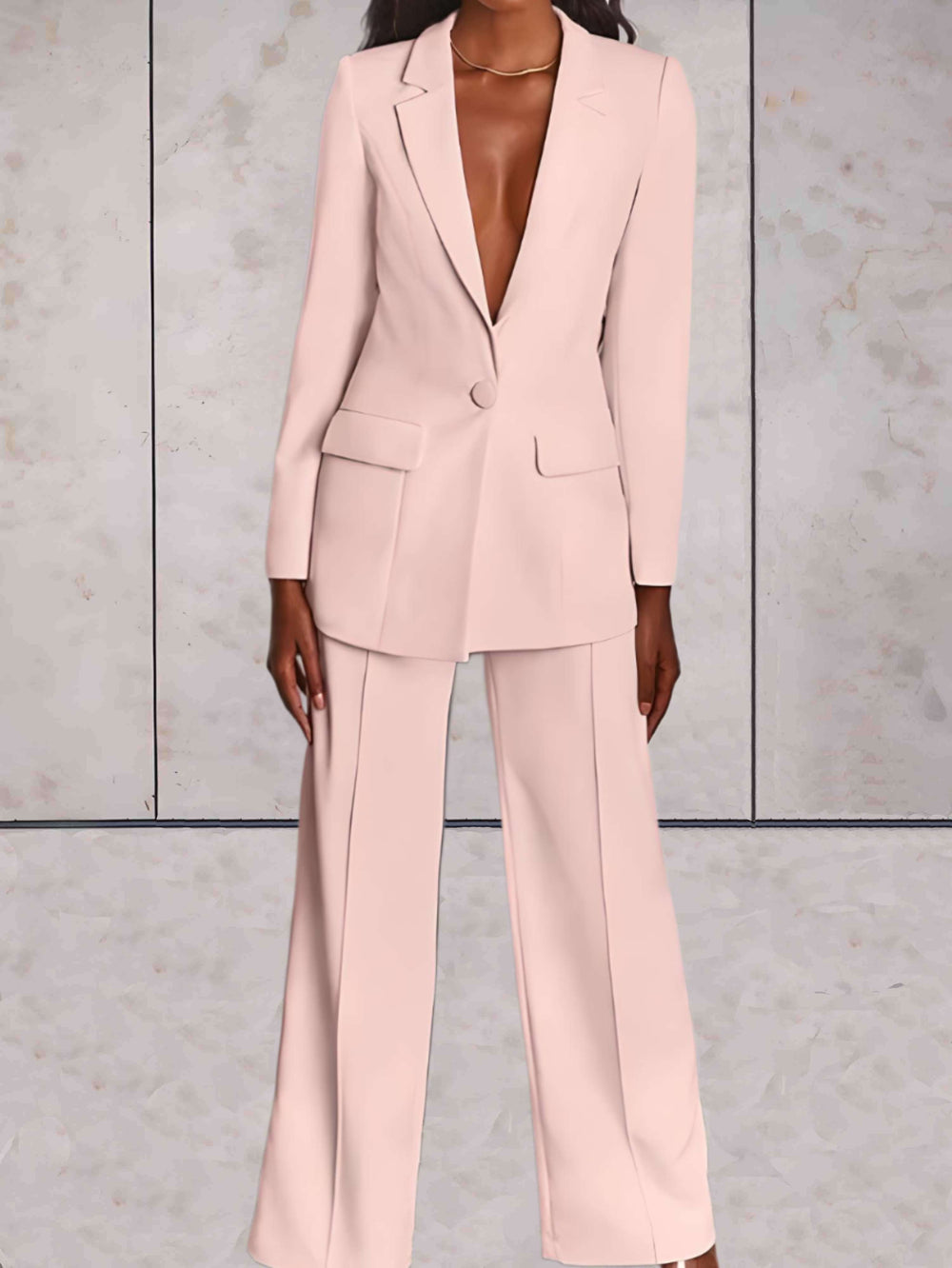 Ladies' business two-piece set with blazer & wide-leg trousers – Emilia-Pink-S-Nora Luxe