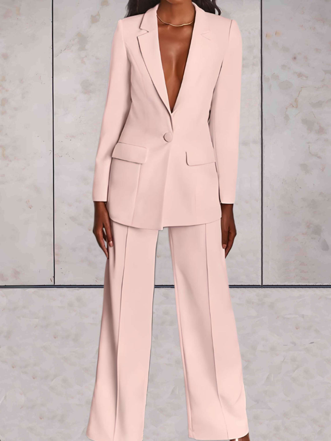 Ladies' business two-piece set with blazer & wide-leg trousers – Emilia-Pink-S-Nora Luxe