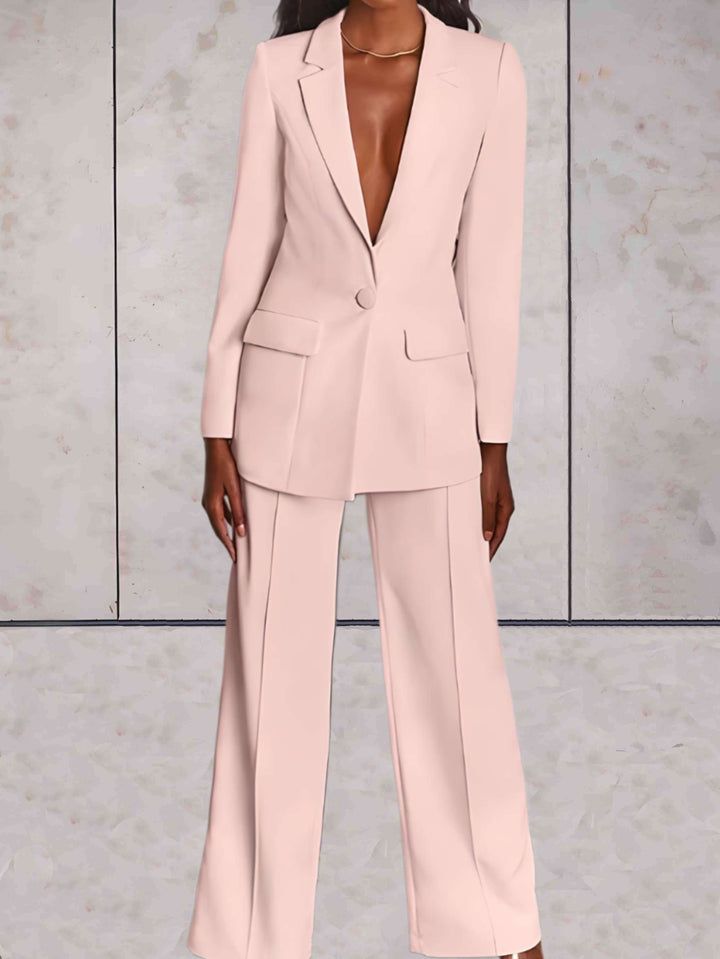 Ladies' business two-piece set with blazer & wide-leg trousers – Emilia-Pink-S-Nora Luxe