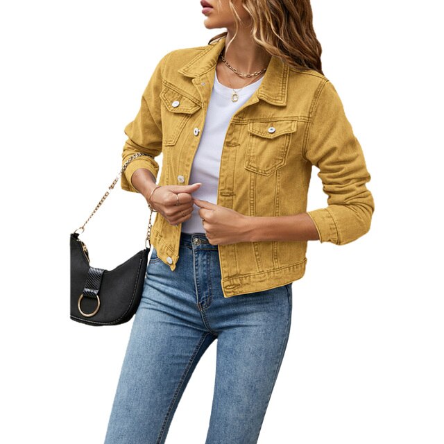 Ladies Casual Denim Jacket - Jade-Yellow-S-Nora Luxe
