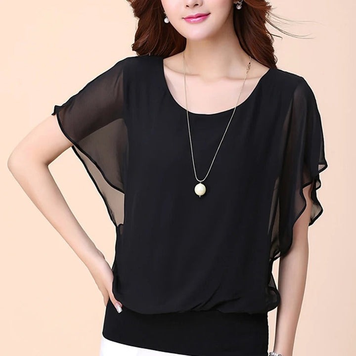 Ladies' chiffon blouse with ruffled sleeves – Ariana-Black-S-Nora Luxe