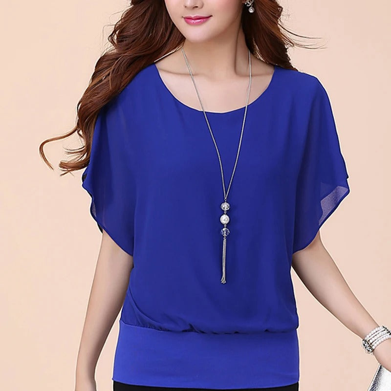 Ladies' chiffon blouse with ruffled sleeves – Ariana-Black-S-Nora Luxe