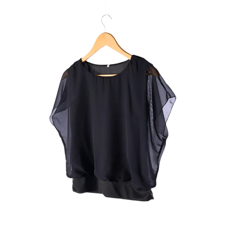 Ladies' chiffon blouse with ruffled sleeves – Ariana-Black-S-Nora Luxe