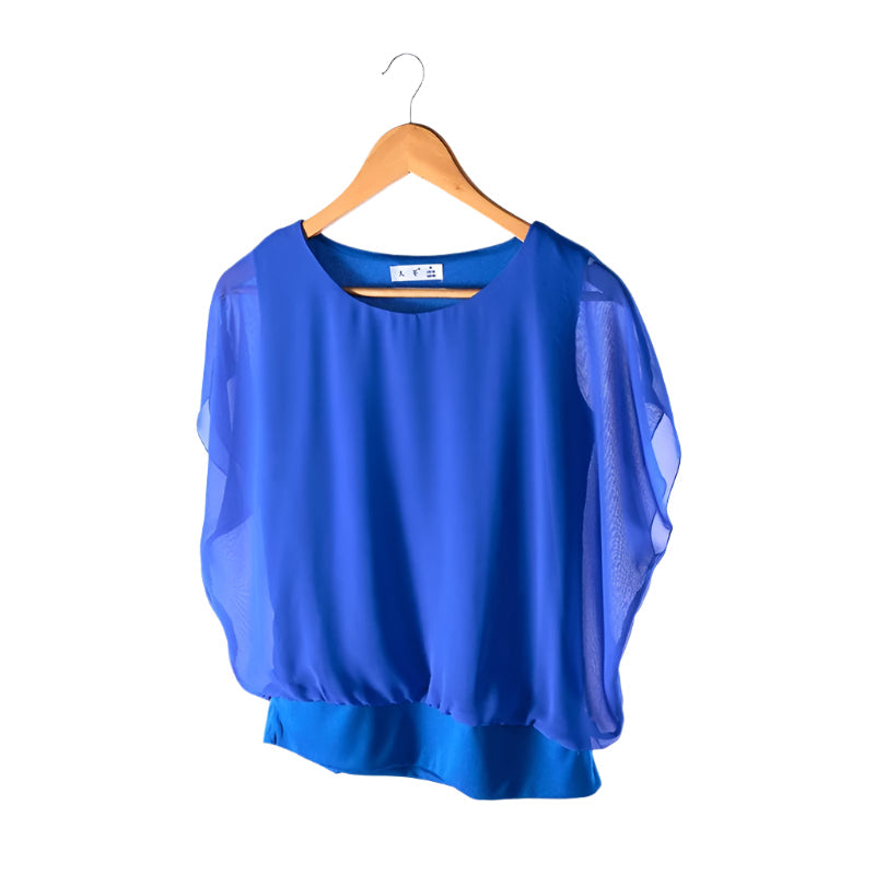 Ladies' chiffon blouse with ruffled sleeves – Ariana-Blue-S-Nora Luxe