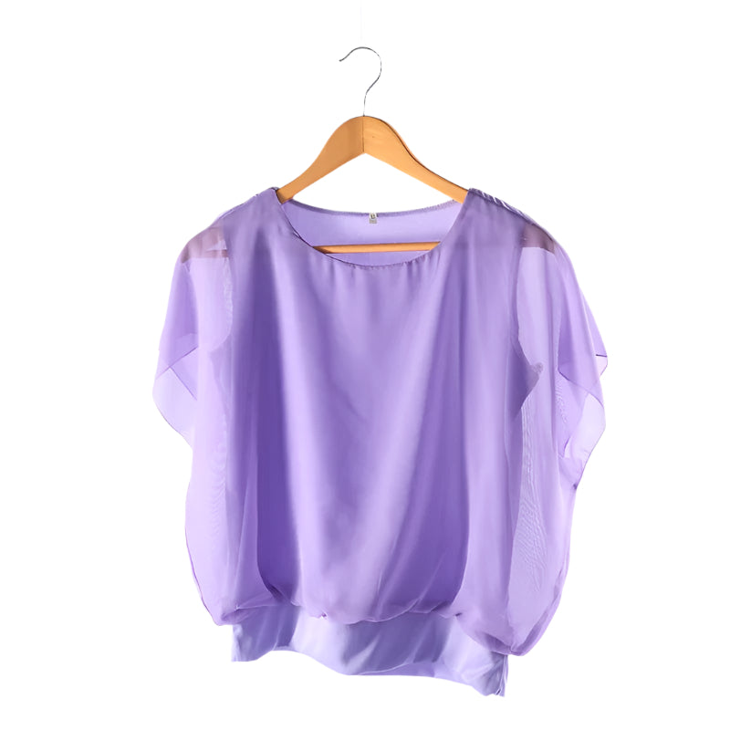 Ladies' chiffon blouse with ruffled sleeves – Ariana-Purple-S-Nora Luxe