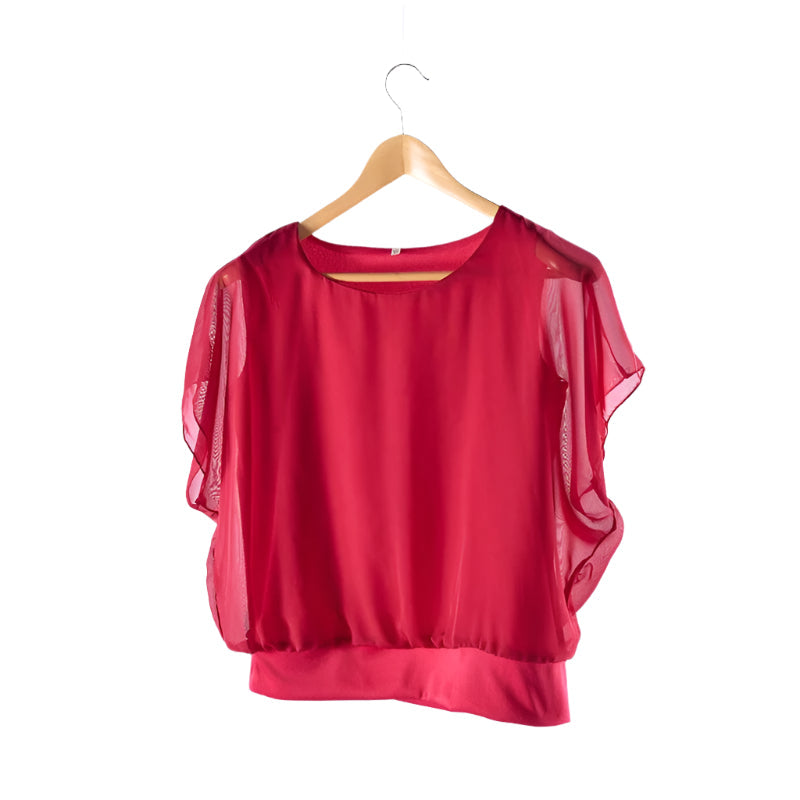 Ladies' chiffon blouse with ruffled sleeves – Ariana-Red-S-Nora Luxe
