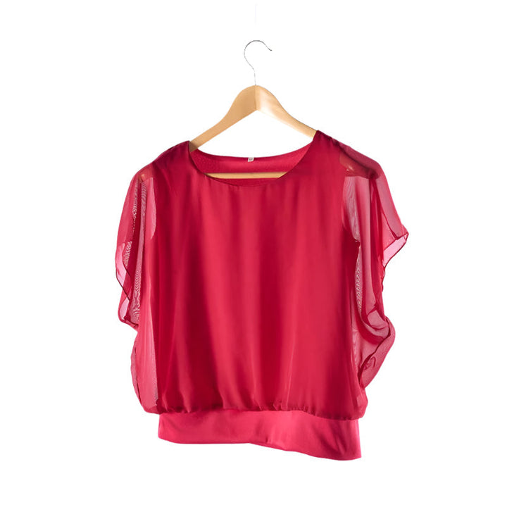 Ladies' chiffon blouse with ruffled sleeves – Ariana-Red-S-Nora Luxe