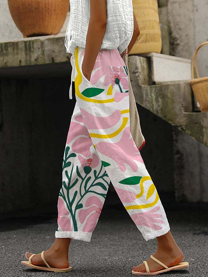 Ladies Comfort Trousers with Print – Nova-Pink-S-State of Style
