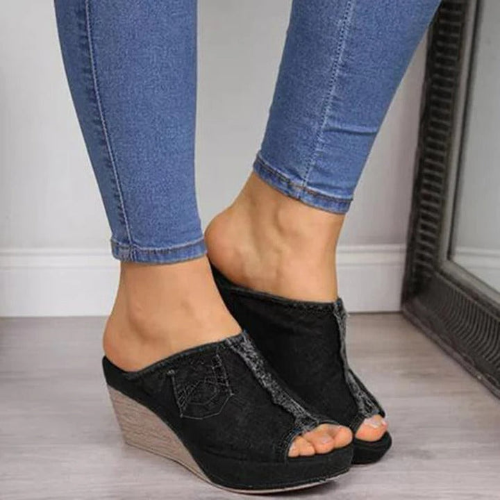 Ladies' denim wedge sandals – Elisabetta-Blue-3-Nora Luxe
