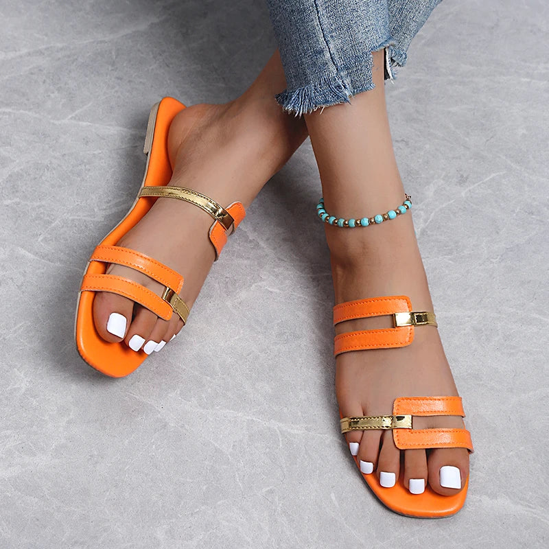 Ladies Flat Summer Slippers with Open Toe – Avianne-Blue-3-State of Style