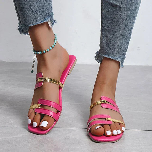 Ladies Flat Summer Slippers with Open Toe – Avianne-Pink-3-State of Style