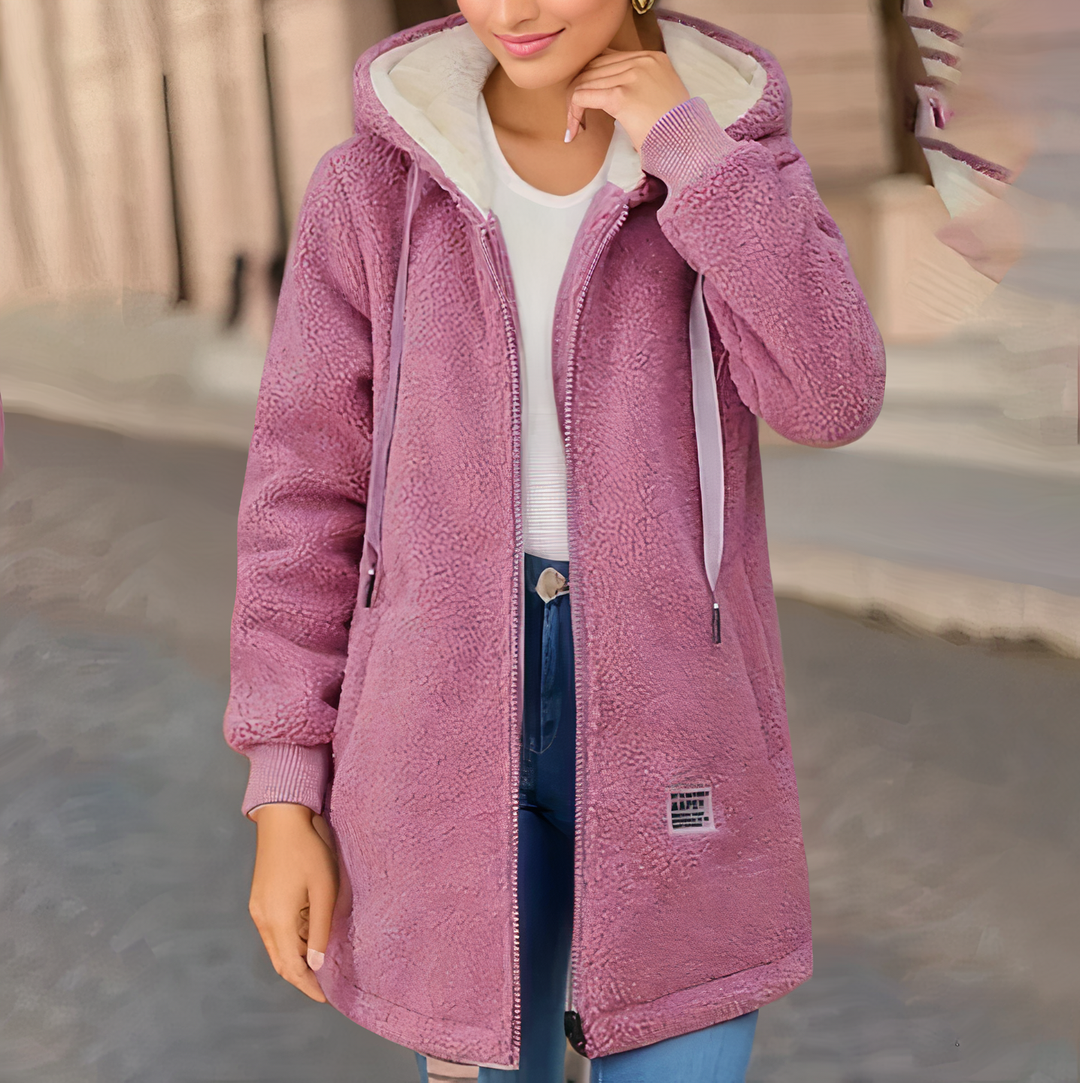 Ladies Fleece Jacket with Hood - Luna-Pink-M-Nora Luxe