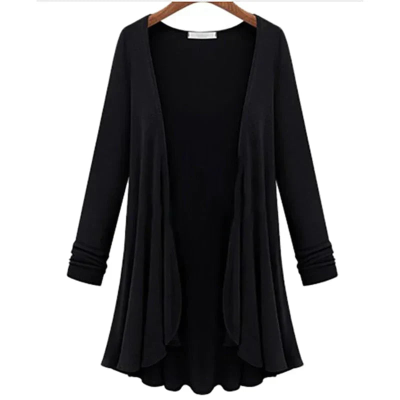 Ladies' knitted cardigan with ruffles – Chiara-Black-S-Nora Luxe
