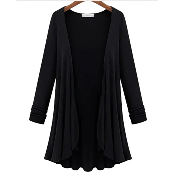 Ladies' knitted cardigan with ruffles – Chiara-Black-S-Nora Luxe