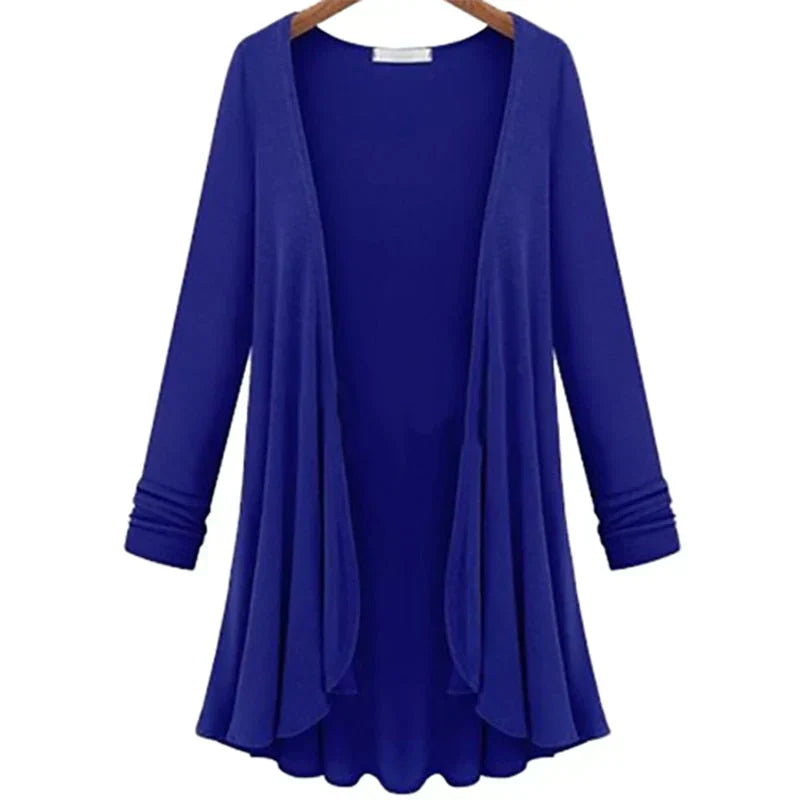 Ladies' knitted cardigan with ruffles – Chiara-Blue-S-Nora Luxe