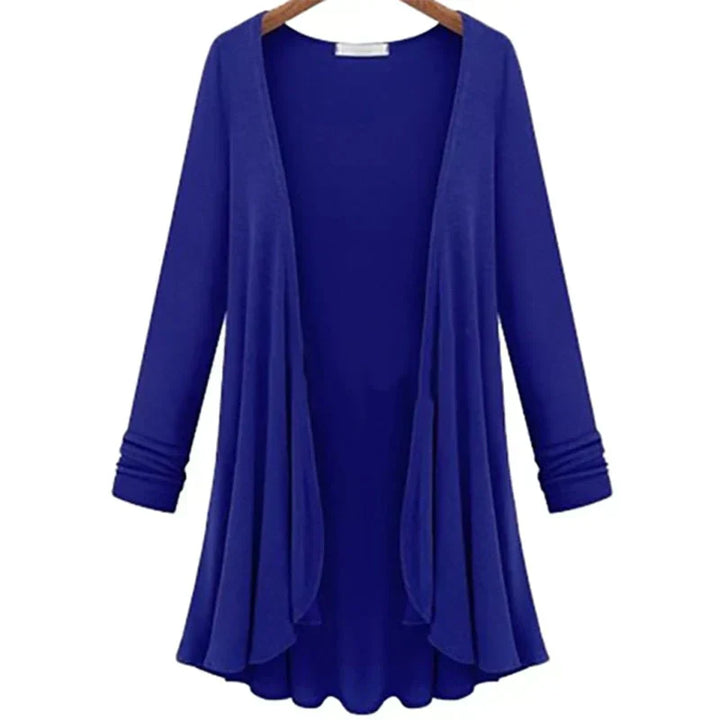 Ladies' knitted cardigan with ruffles – Chiara-Blue-S-Nora Luxe