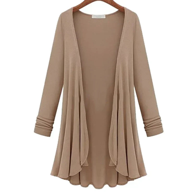 Ladies' knitted cardigan with ruffles – Chiara-Khaki-S-Nora Luxe