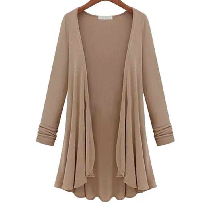 Ladies' knitted cardigan with ruffles – Chiara-Khaki-S-Nora Luxe