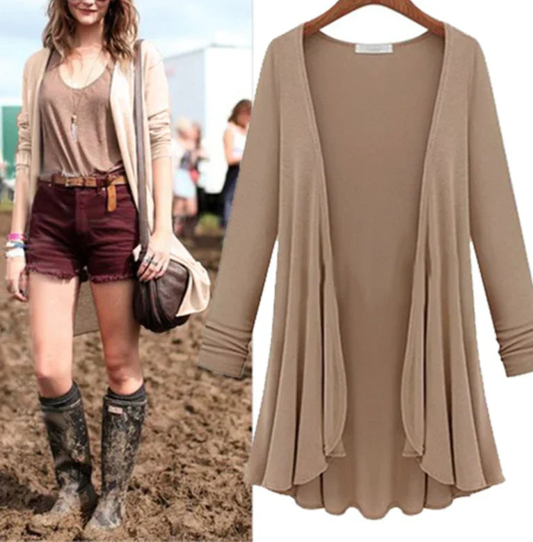 Ladies' knitted cardigan with ruffles – Chiara-Khaki-S-Nora Luxe