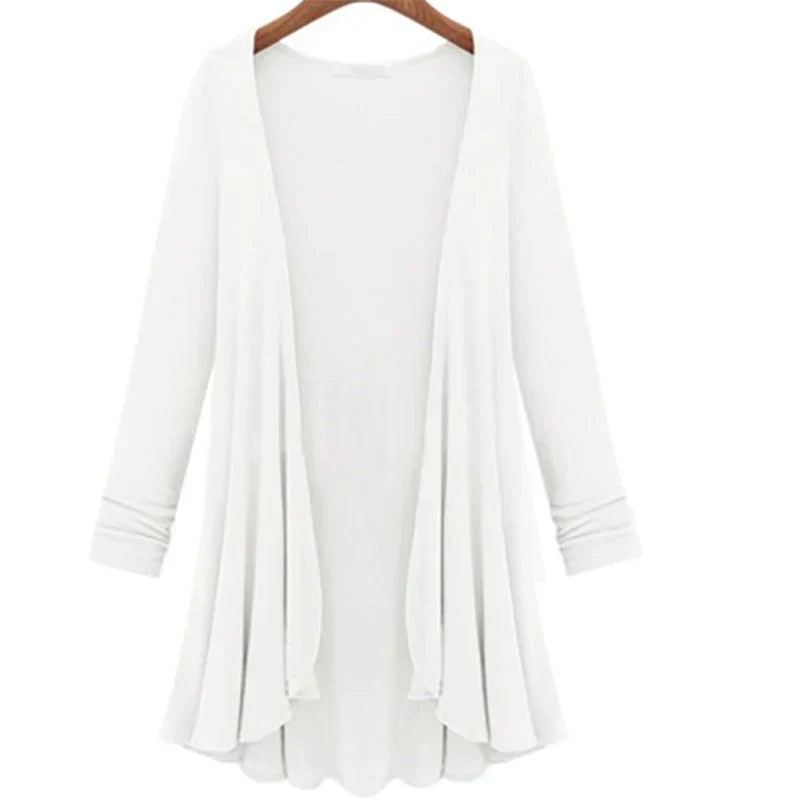 Ladies' knitted cardigan with ruffles – Chiara-White-S-Nora Luxe
