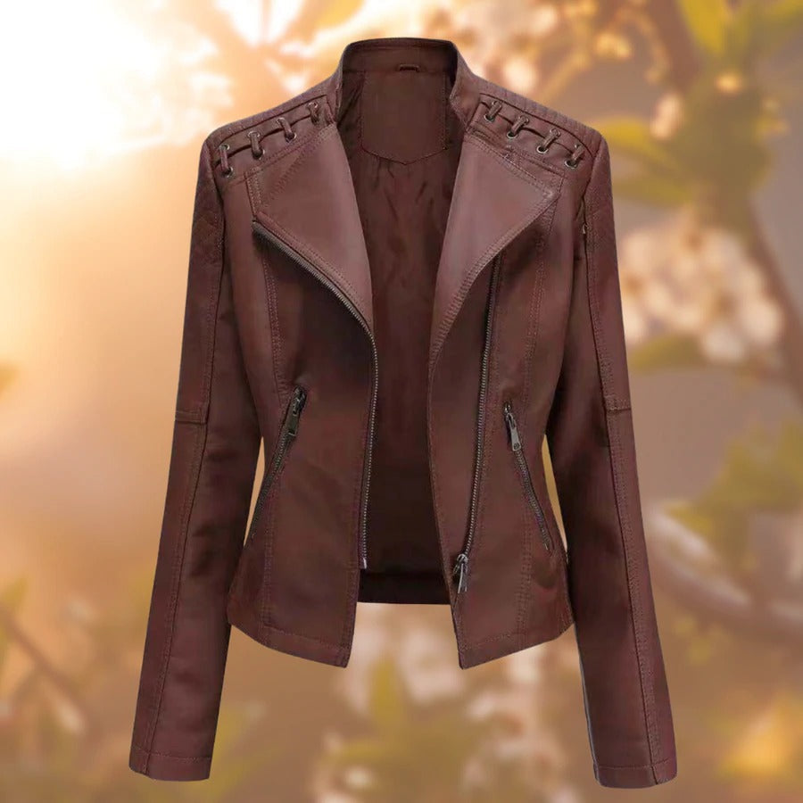 Ladies' Leather Jacket – Seraphina-Dark brown-S-Nora Luxe