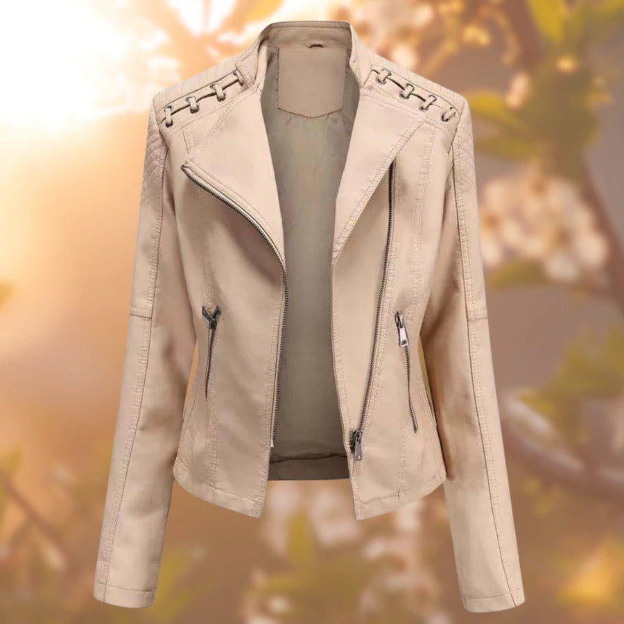 Ladies' Leather Jacket – Seraphina-Khaki-S-Nora Luxe