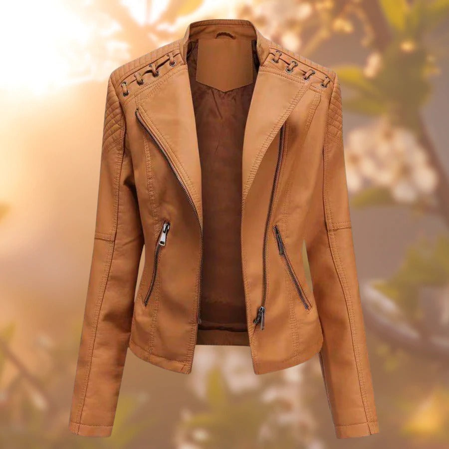 Ladies' Leather Jacket – Seraphina-Orange-S-Nora Luxe