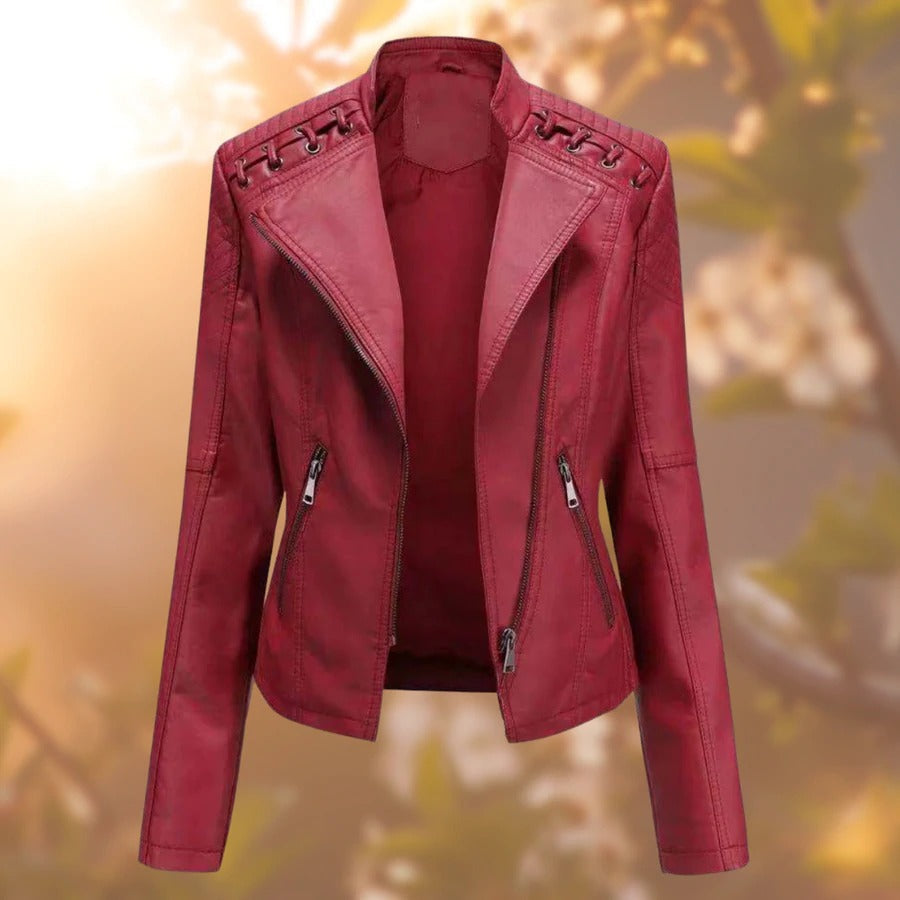 Ladies' Leather Jacket – Seraphina-Red-S-Nora Luxe