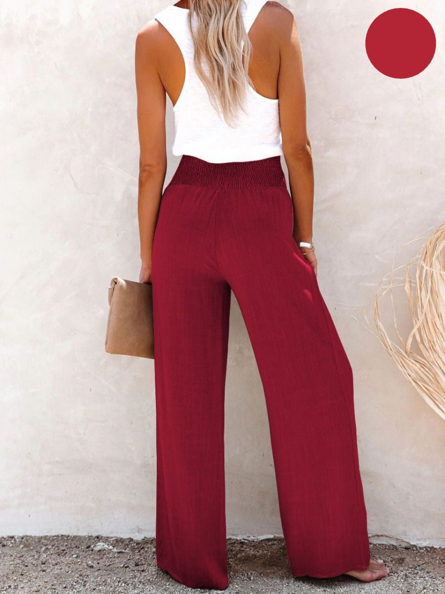 Ladies' linen trousers with a high waist and wide leg – Livia-Black-S-Nora Luxe