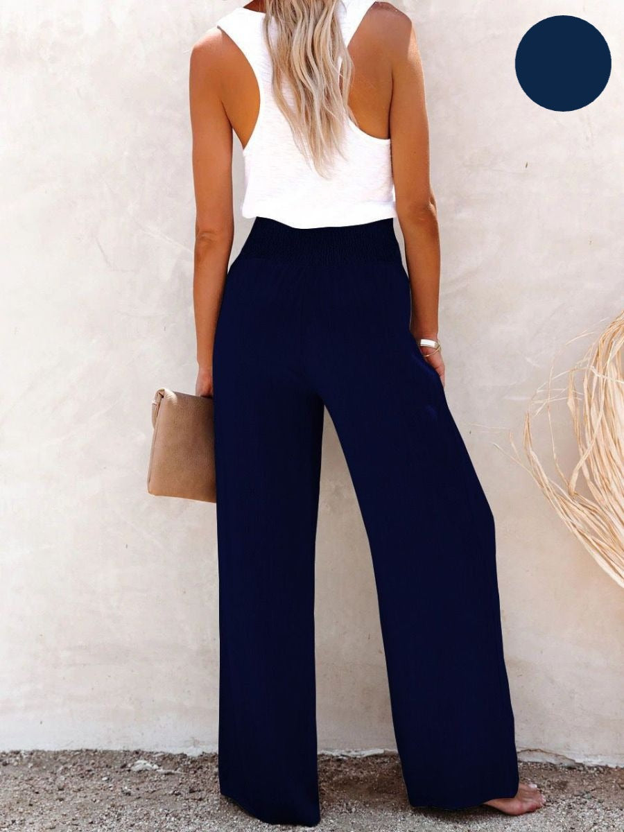Ladies' linen trousers with a high waist and wide leg – Livia-Black-S-Nora Luxe