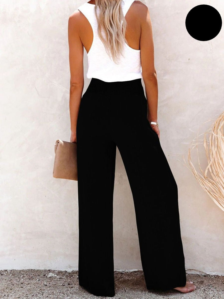 Ladies' linen trousers with a high waist and wide leg – Livia-Black-S-Nora Luxe