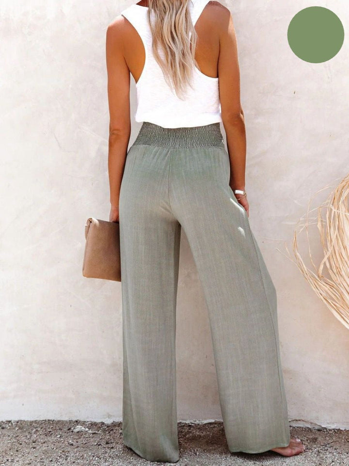Ladies' linen trousers with a high waist and wide leg – Livia-Black-S-Nora Luxe
