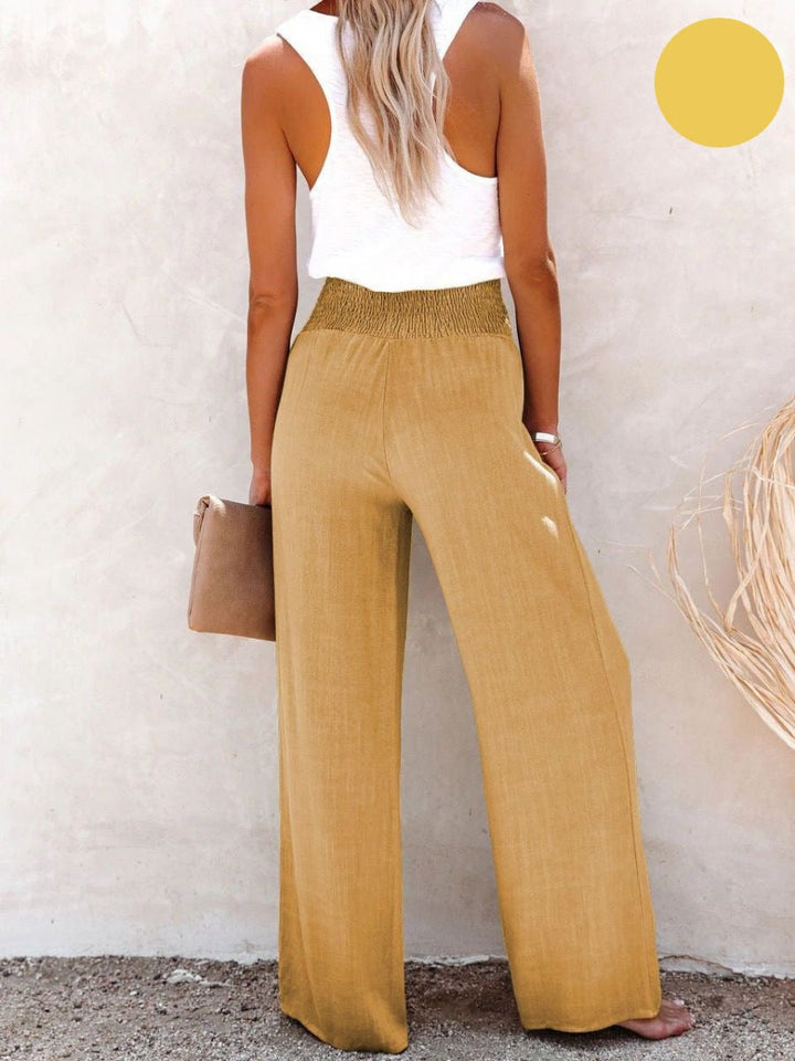 Ladies' linen trousers with a high waist and wide leg – Livia-Black-S-Nora Luxe